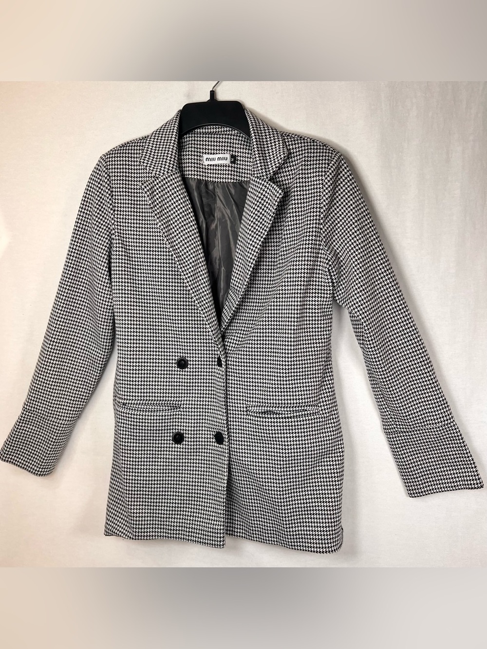 Miu Miu Black & White Double Breasted Women’s Medium Houndstooth Jacket
